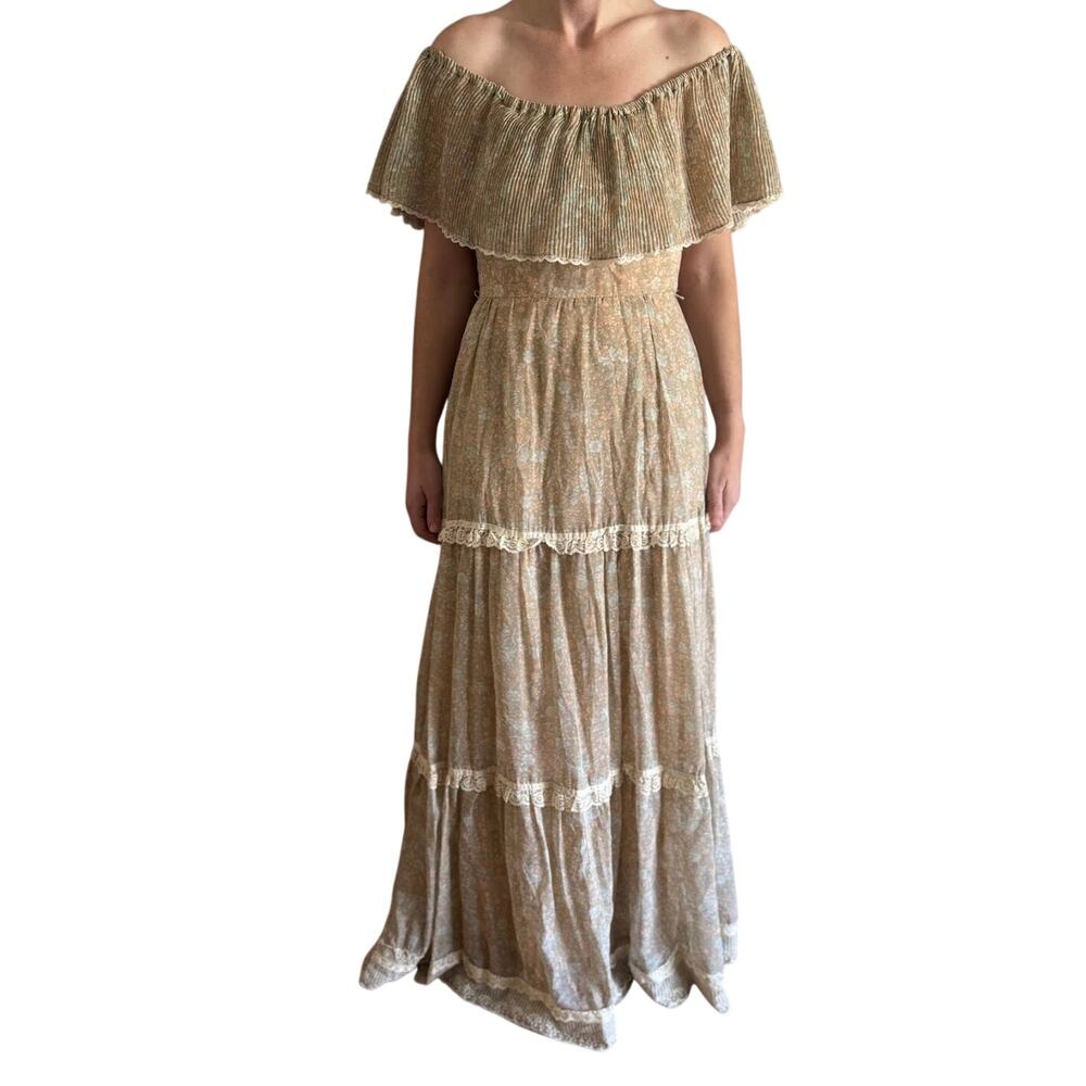 Vintage Candi Jones California Floral Lace Trim Maxi Dress Cottagecore Prairie - Picture 5 of 9